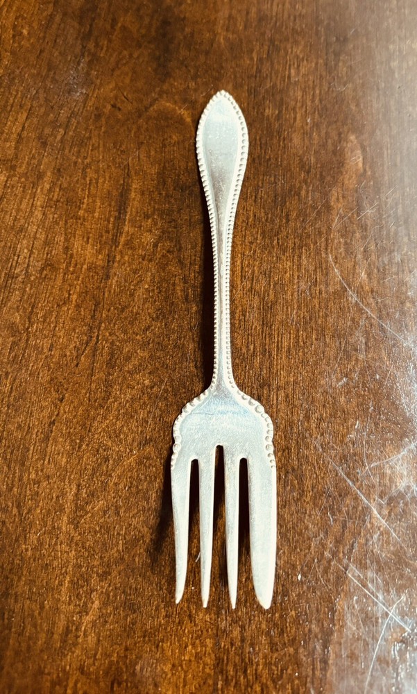 Beaded MEAT FORK EXTRA PLATE COIN SILVER ~ 8"