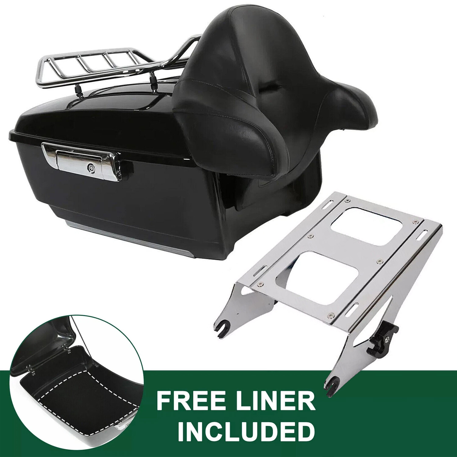 King Trunk Pack Backrest Mount Rack For Harley Davidson Touring Road Glide 2014+