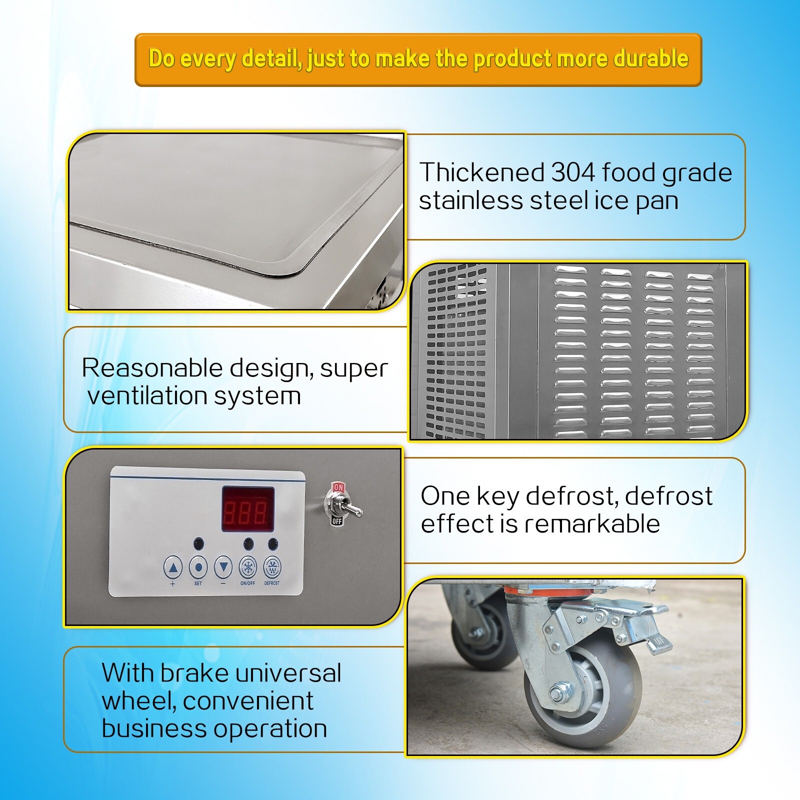 Kolice Commercial long square pan fried ice cream machine, ETL certificate