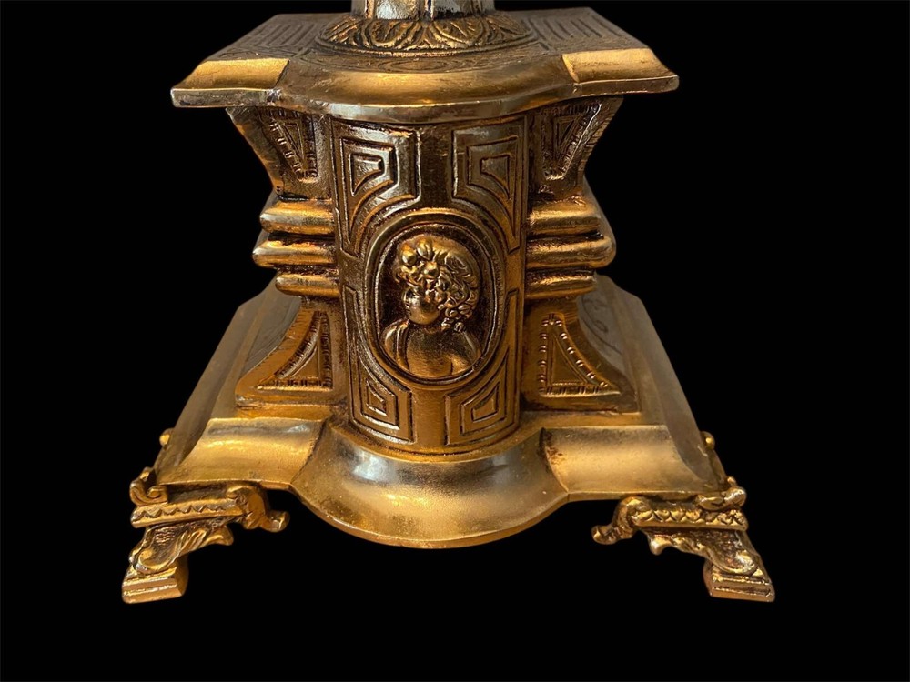 Empire Triptych Gilded Bronze Marble Base Clock and Candlesticks