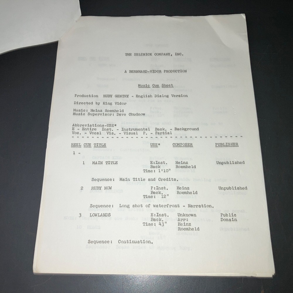 RUBY GENTRY (1952) King Vidor Dialogue & Continuity Scripts+SELZNICK COPIES+COA!