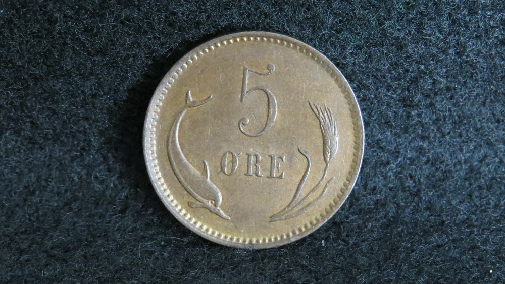 DENMARK 1884 5 ORE CHOICE A.U./UNCIRCULATED CONDITION