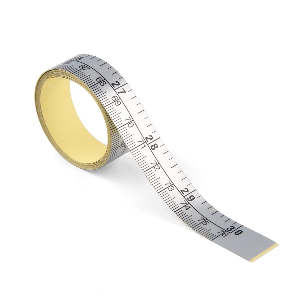 WIN TAPE Workbench Ruler Adhesive Backed Start from Middle - Inch/cm, Silver