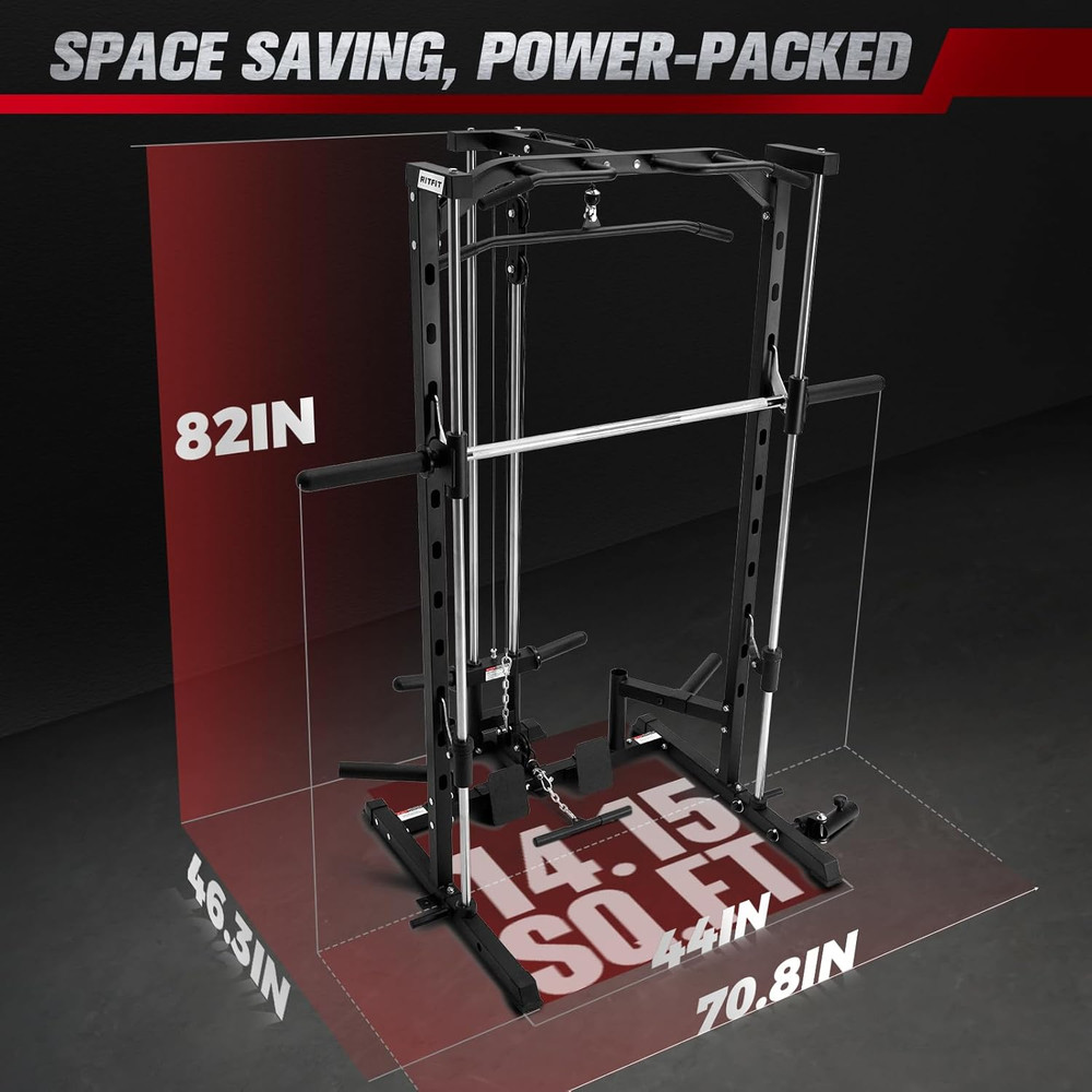 Versatile Smith Machine Power Rack with Lat Pulldown & Attachments