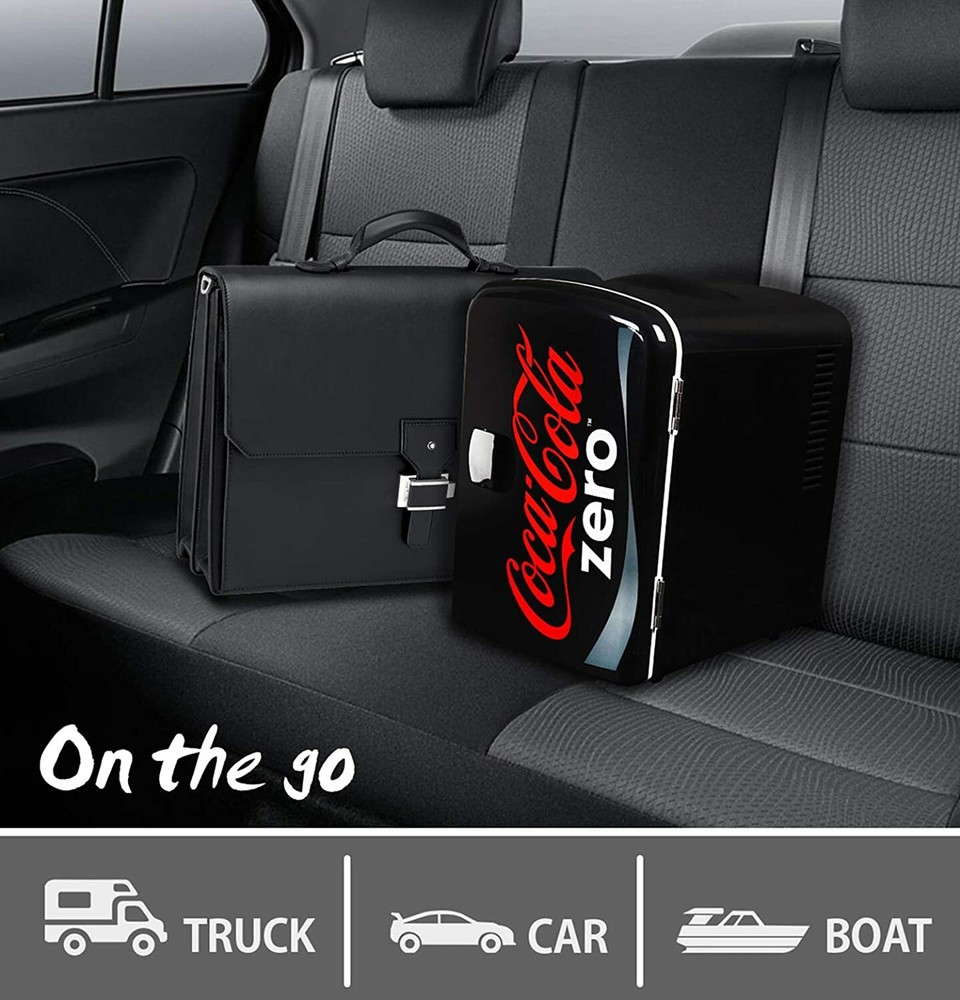 Black Red Coke Zero Coca Cola Mini Fridge Compact Personal Refrigerator Retro