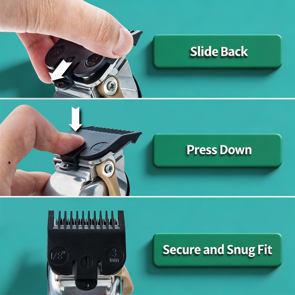 Clipper Guards Set Compatible with Most Wahl Clippers, 3PCS, Black