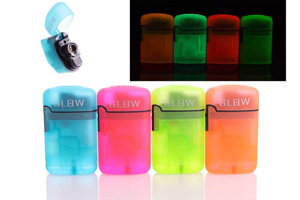 4 Pack Glow in the Dark Single Flame Butane Refillable Torch Lighter
