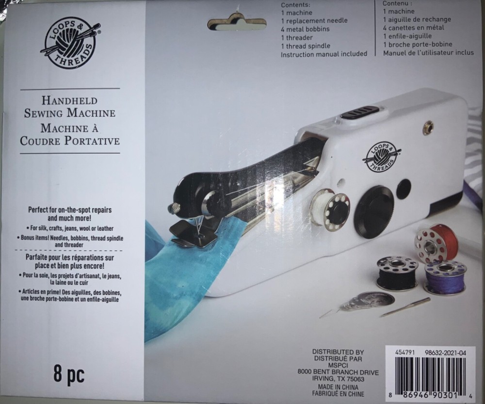 New Sealed Loops & Threads Handheld Sewing Machine White 8pcs 454791
