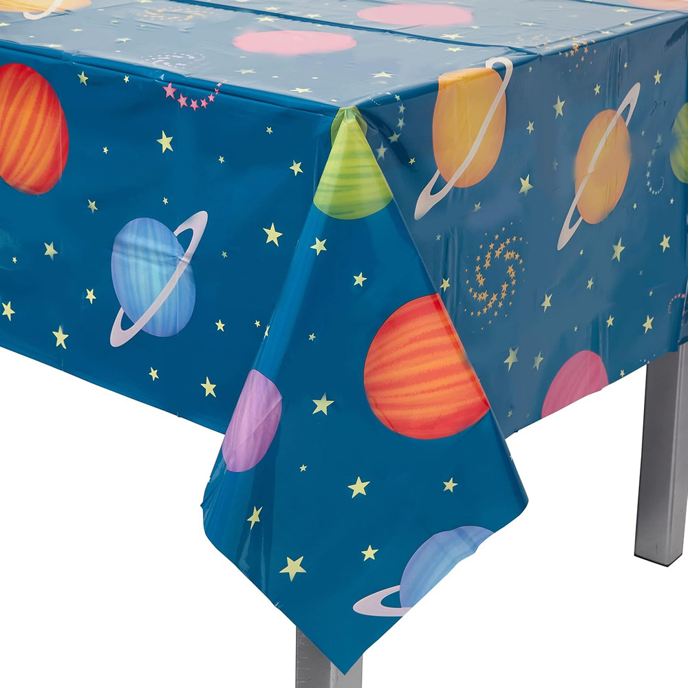3 Pack Plastic Outer Space Tablecloths, Disposable Planets Table Covers for Gala