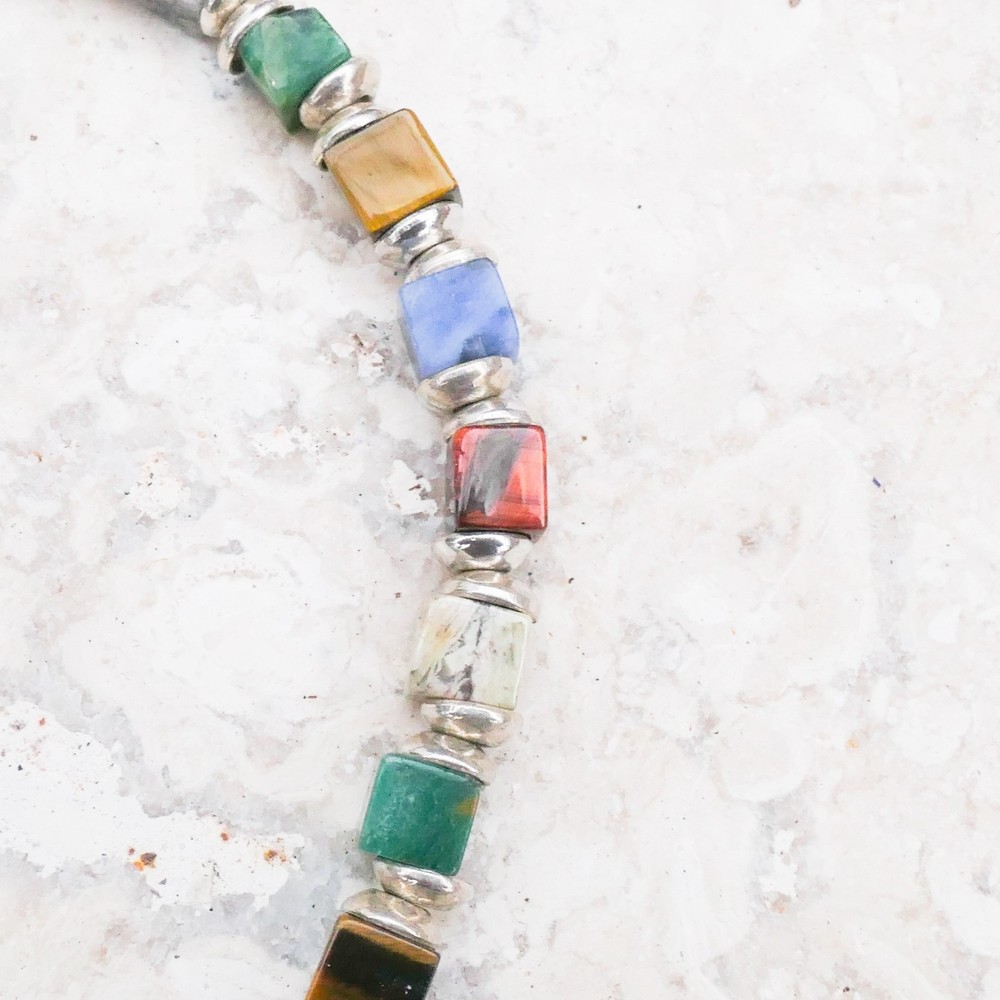 Silpada Sterling Silver Multi-Gemstone Cube Bead Bracelet 7.75" Toggle B0817