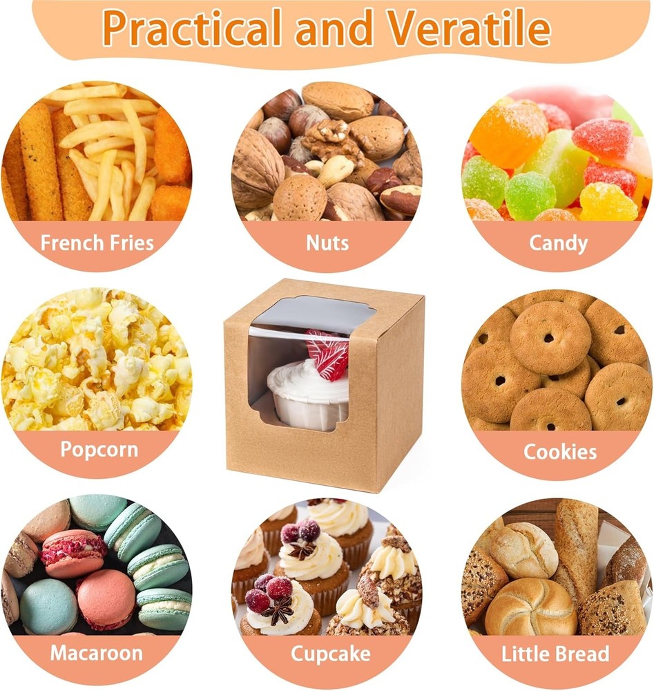 Individual Cupcake Containers Boxes Brown 100 Pcs