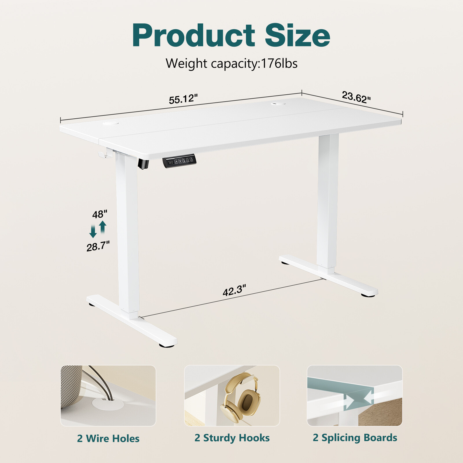 Electric Standing Desk - 40/48/55/63 x 24 inch Adjustable Sit to Stand Up Desk
