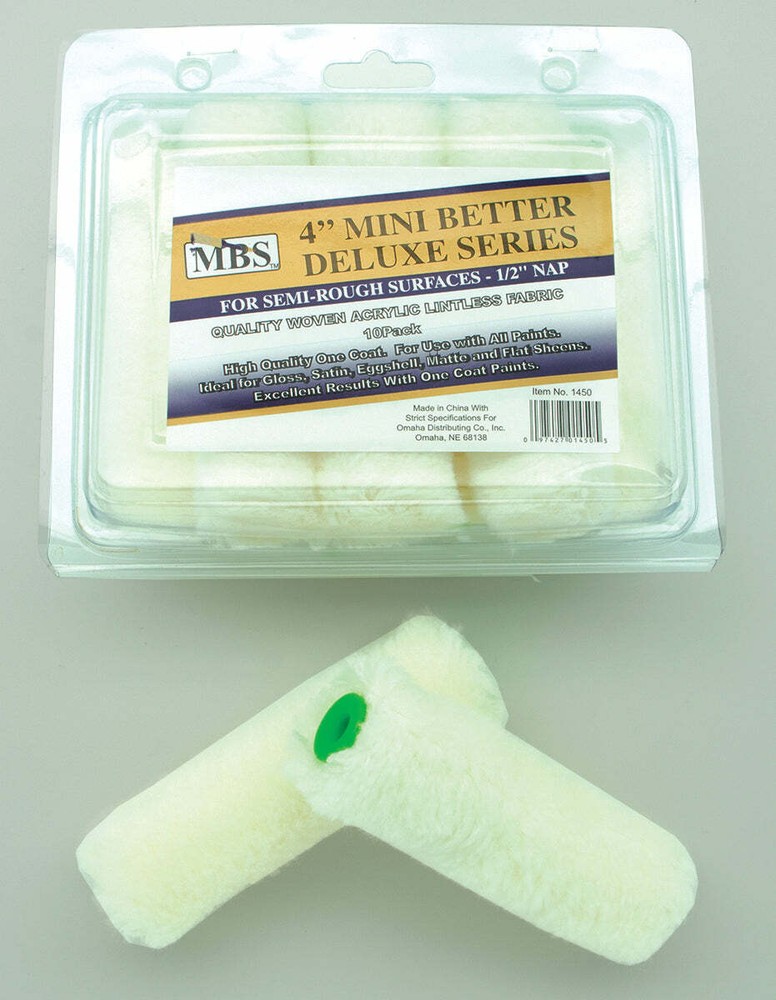 MBS 10pc 4" Mini Roller Covers 1/2" Nap Compatible with All Paints