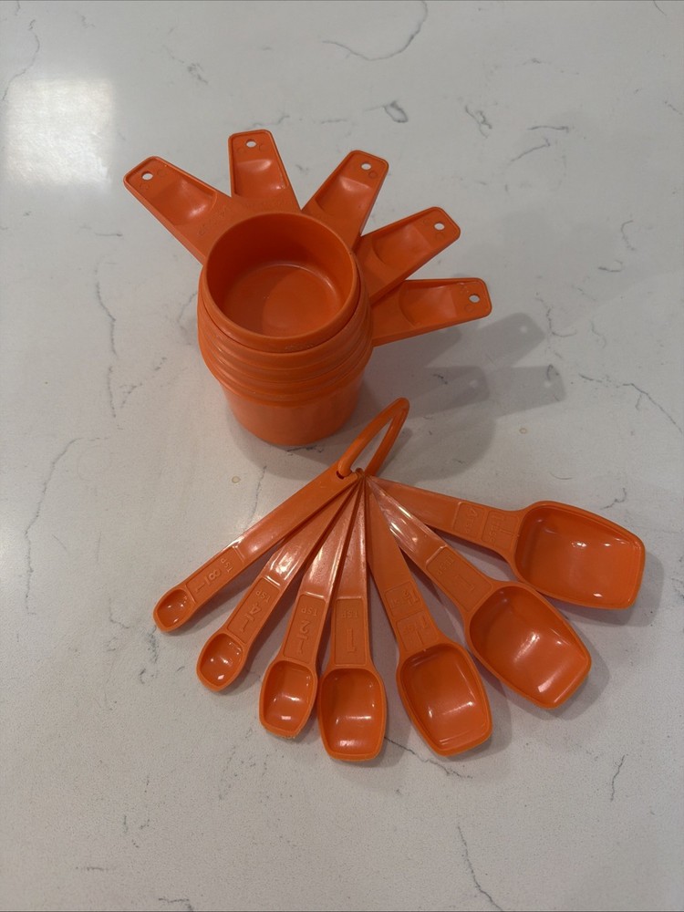 Tupperware Measuring Cups & Spoons Set Vintage Orange Missing 1/3 Cup