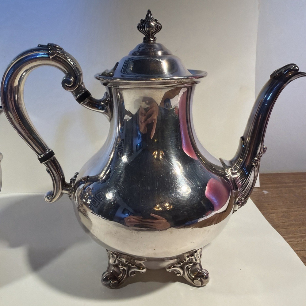 Reed & Barton Regent 5600 Silverplate Tea Coffee Pot Set Footed Vintage