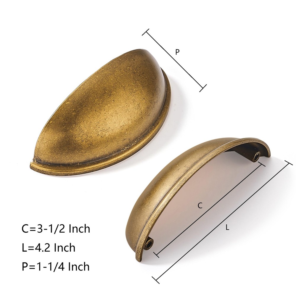 2 Pack 3-1/2" Drawer Pulls Antique Brass Cabinet Cup Pulls Kitchen Hardware C...