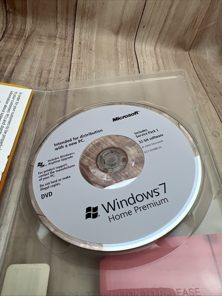 Microsoft Windows 7 Home Premium 32 Bit Full Version DVD w Product Key Code!