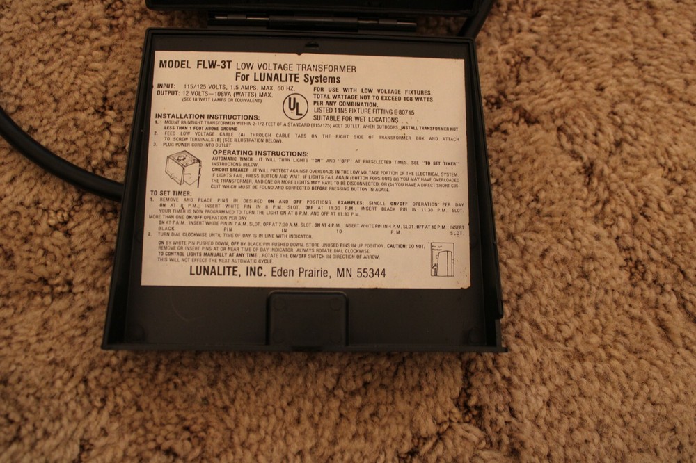 Lunalite Low Voltage accessory FLW-3T Power Pack Transformer With Timer