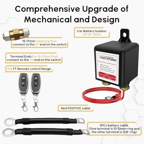 Side Post Remote Battery Disconnect Switch 12V, 250A Remote Battery Kill Switch
