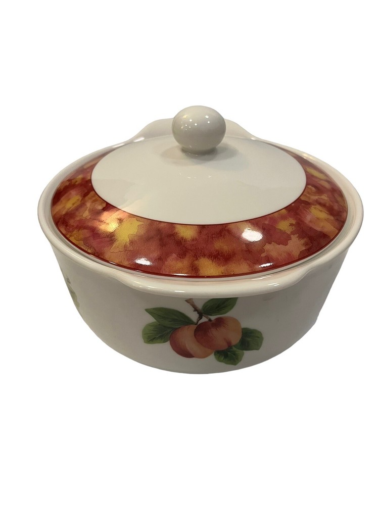 3 Quart Round Covered Casserole Vintage Grape (Rust Sponge Border) NWT
