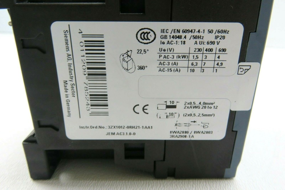 Siemens 3RT20152BB41 Sirius Contactor