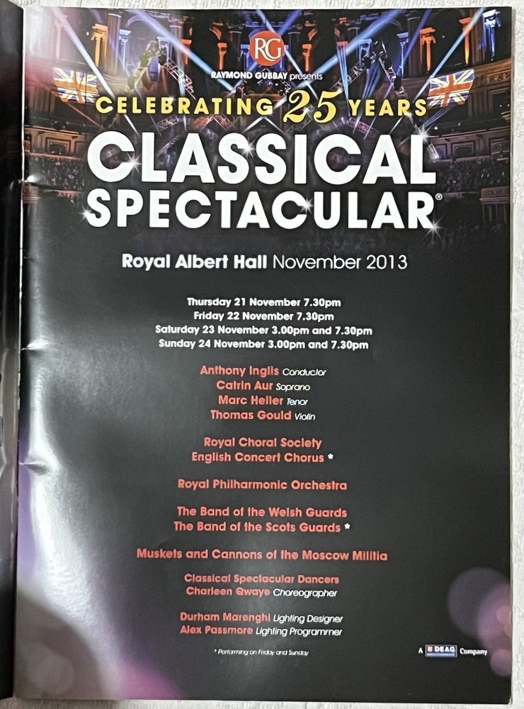 Raymond Gubbay Presents Celebrating 25 Years Classical Spectacular Programme