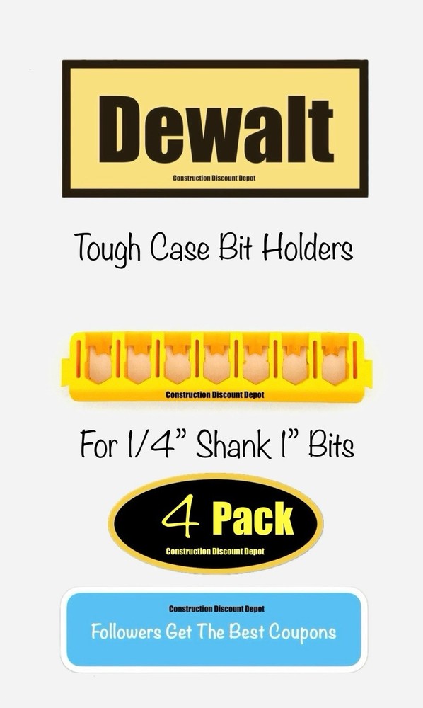 4 Pack Dewalt Tough Case Yellow Bit Holder  1" bits 1-in.