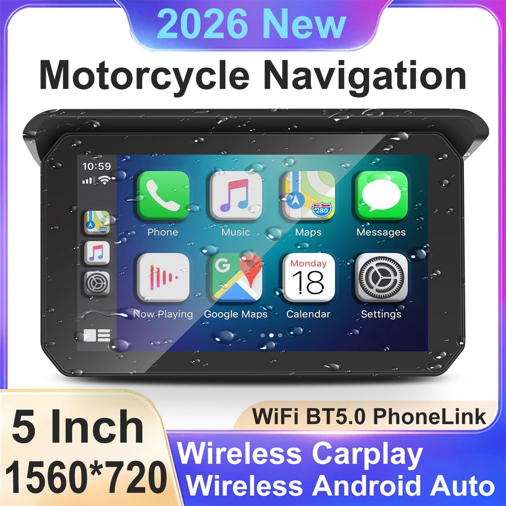 5" Motorcycle Wireless CarPlay Android Auto GPS Touch Screen Bluetooth Universal