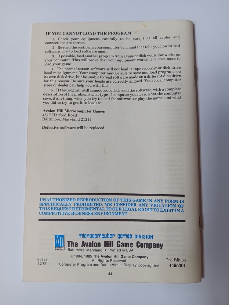 Commodore 64/128 Gulf Strike Computer Game Software Tested/Works Avalon Hill