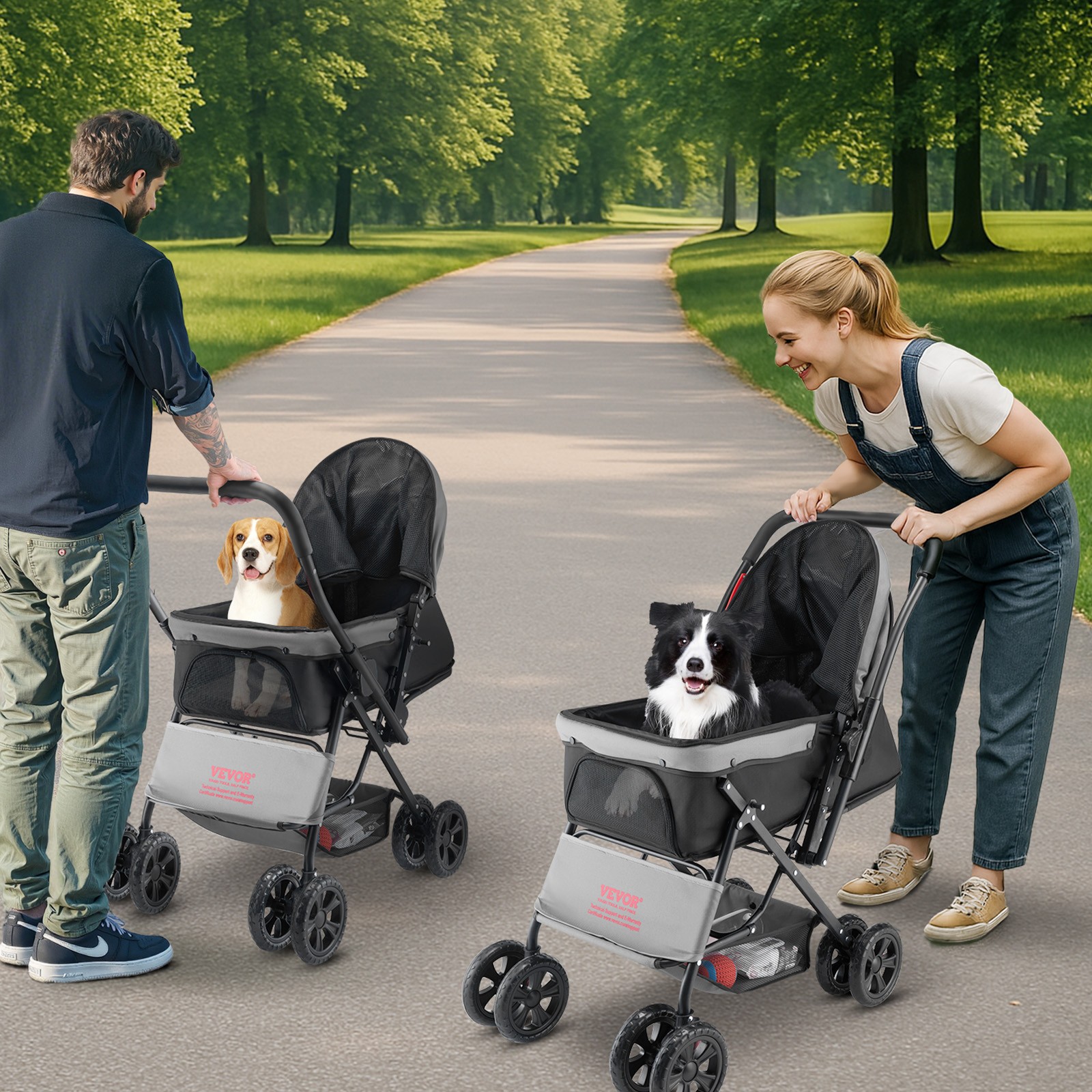 VEVOR Pet Stroller Foldable 4 Wheels Travel Dog Stroller Reversible Handle