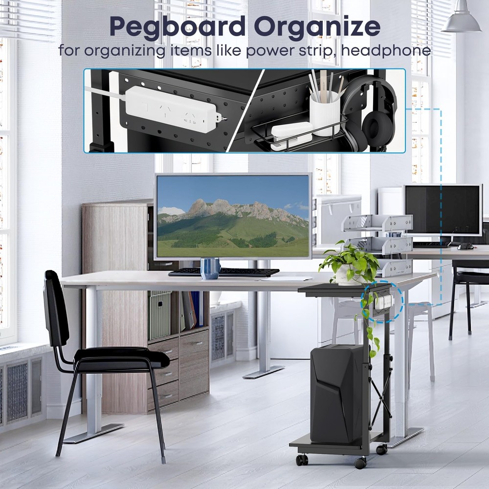 Height Adjustable Computer Tower Stand - 2-Tier ATX-Case PC Floor Stand with ...
