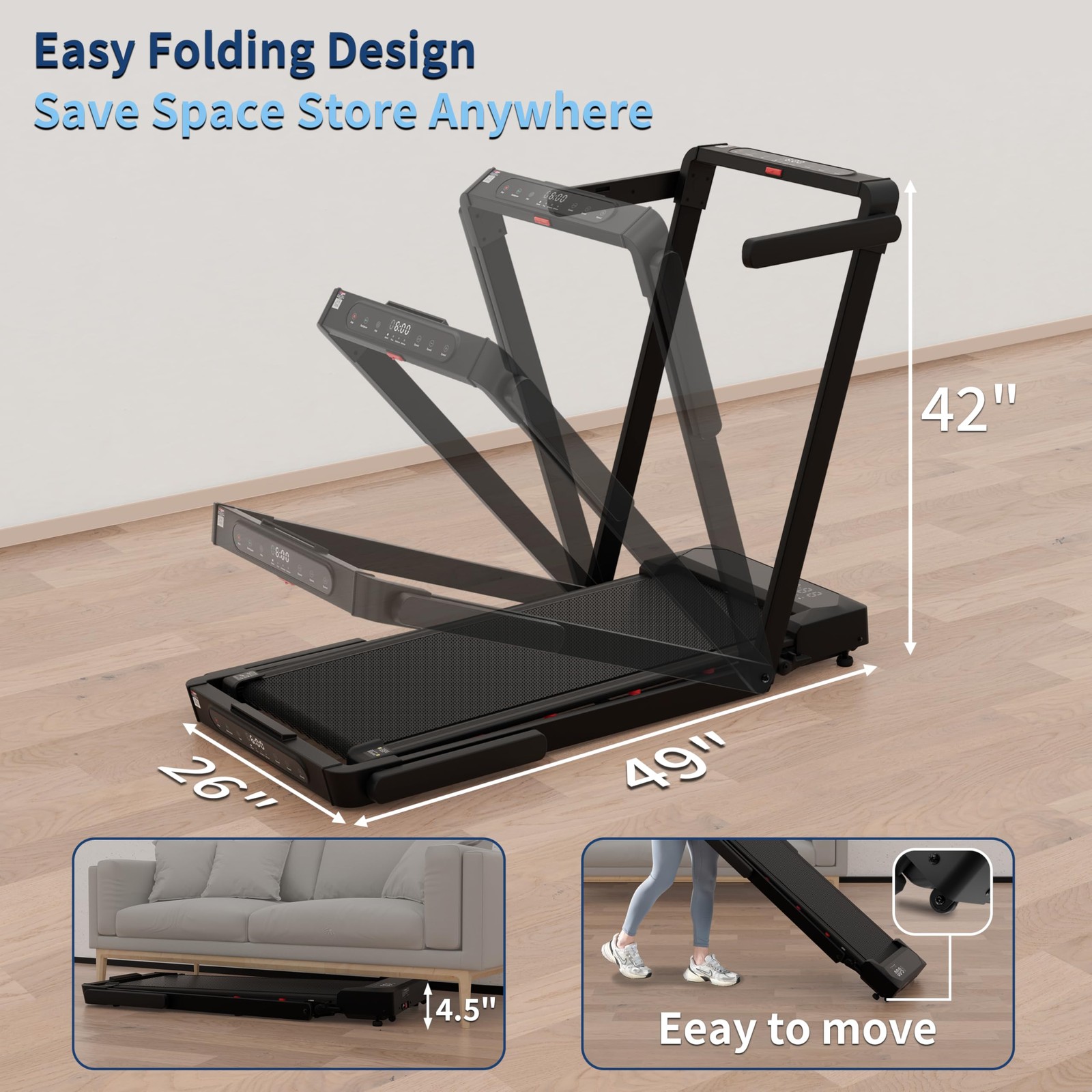 Foldable 4 in 1 Treadmill Walking Pad with Incline Remote Control Compact 3.0...