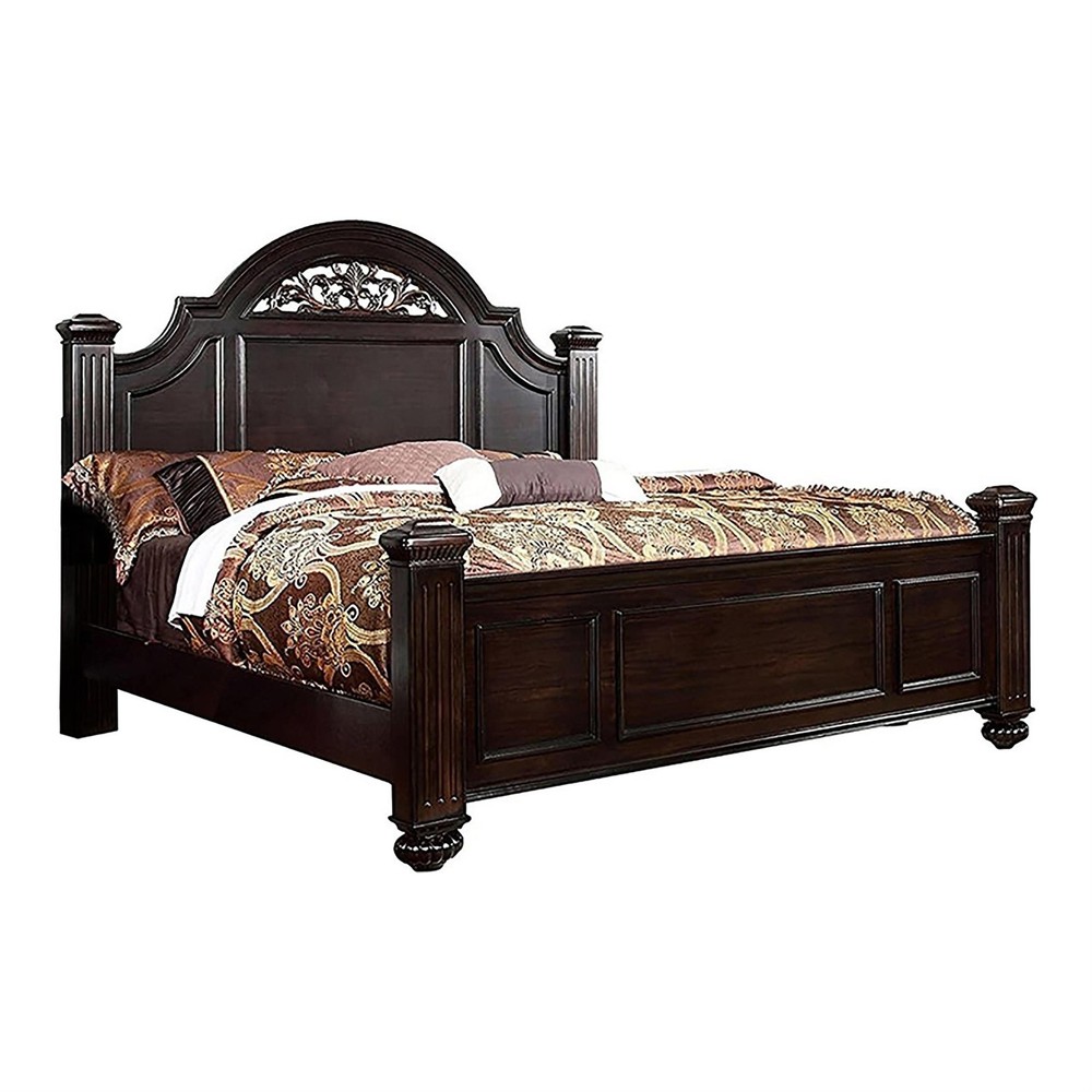 FOA Damos 2pc Dark Walnut Solid Wood Bedroom Set - Queen + Nightstand