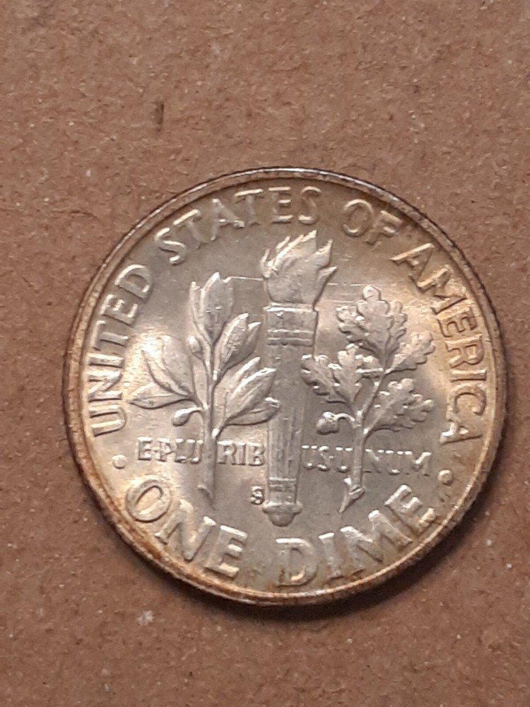 1952 S ROOSEVELT DIME TONING
