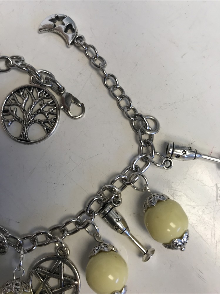 Yellow Ceramic Charm Bracelet Pendulum With Wine Glasses Tree 417