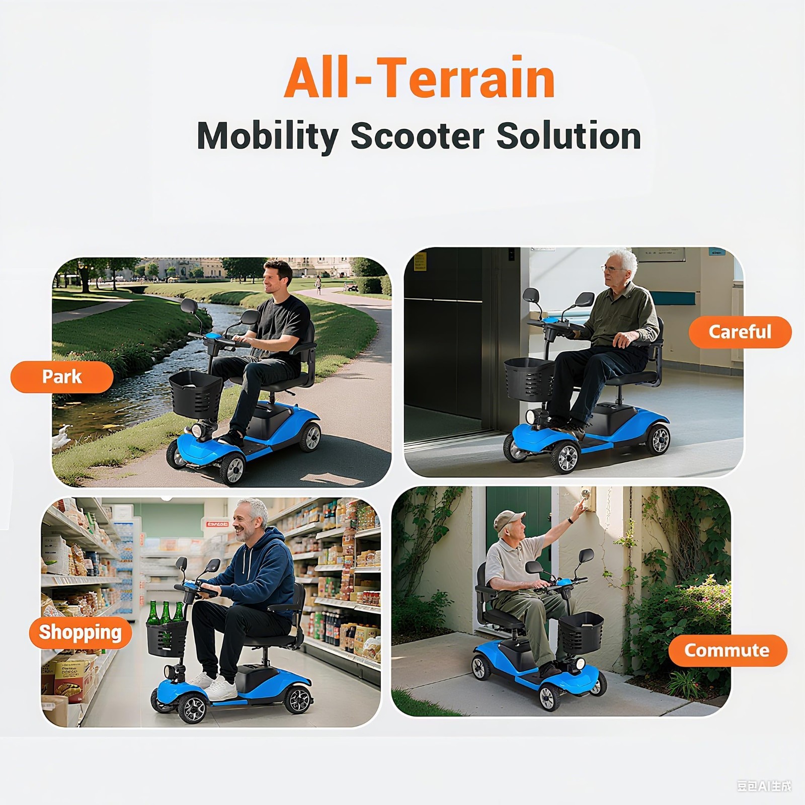 4 Wheels Mobility Scooter Power Wheelchair Folding Electric Scooters 15Miles