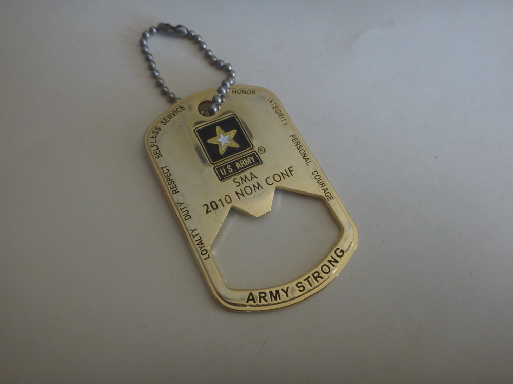 US Army COMMAND SERGEANT MAJOR E-9 Brass Tone Key Chain & Bottle Opener