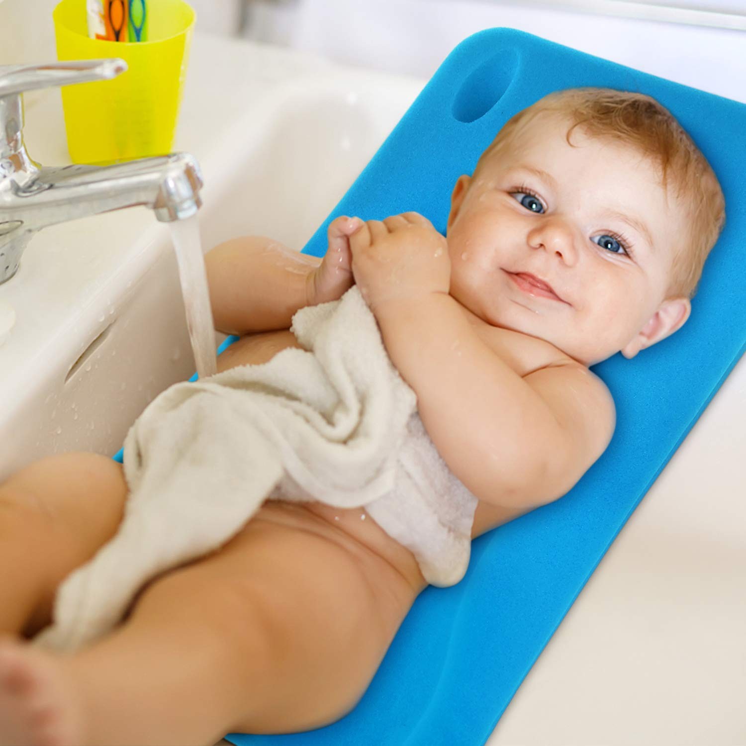 Baby Bath Sponge Soft Infant Bath Mat Newborn Cushion Odor Free (Blue)