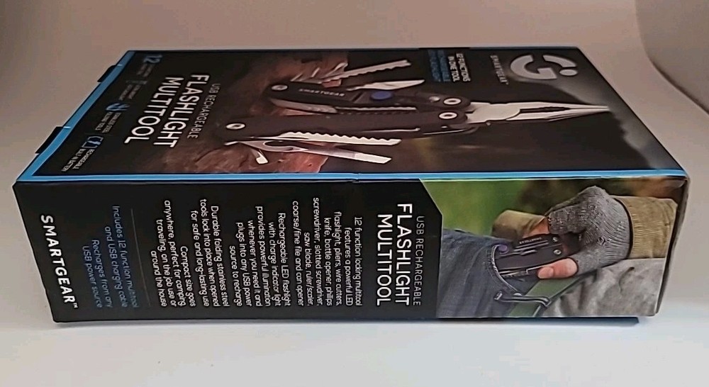 Smart Gear 12 In 1 Multitool Led Flashlight USB Rechargeable SS Locking Tool NIB