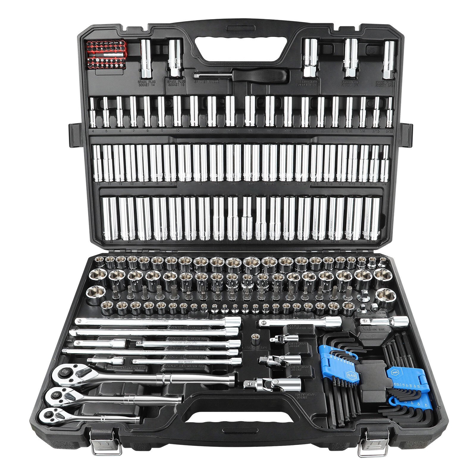 BOEN 225PCS Mechanic Tool Set, 1/4" & 3/8" & 1/2" Drive Socket Wrench Set