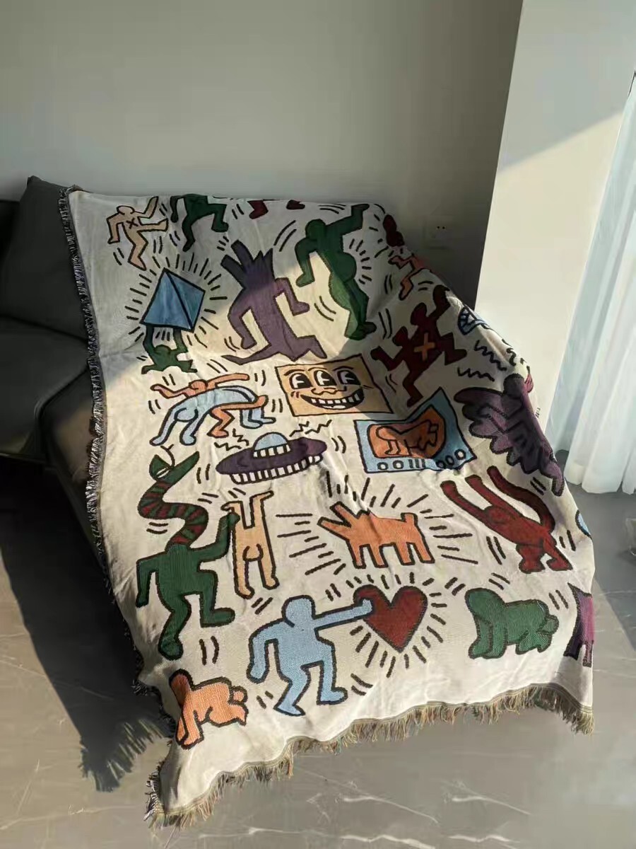 Keith Harring Graffiti Color Woven Tapestry Blanket Throws LGBTQ Decor