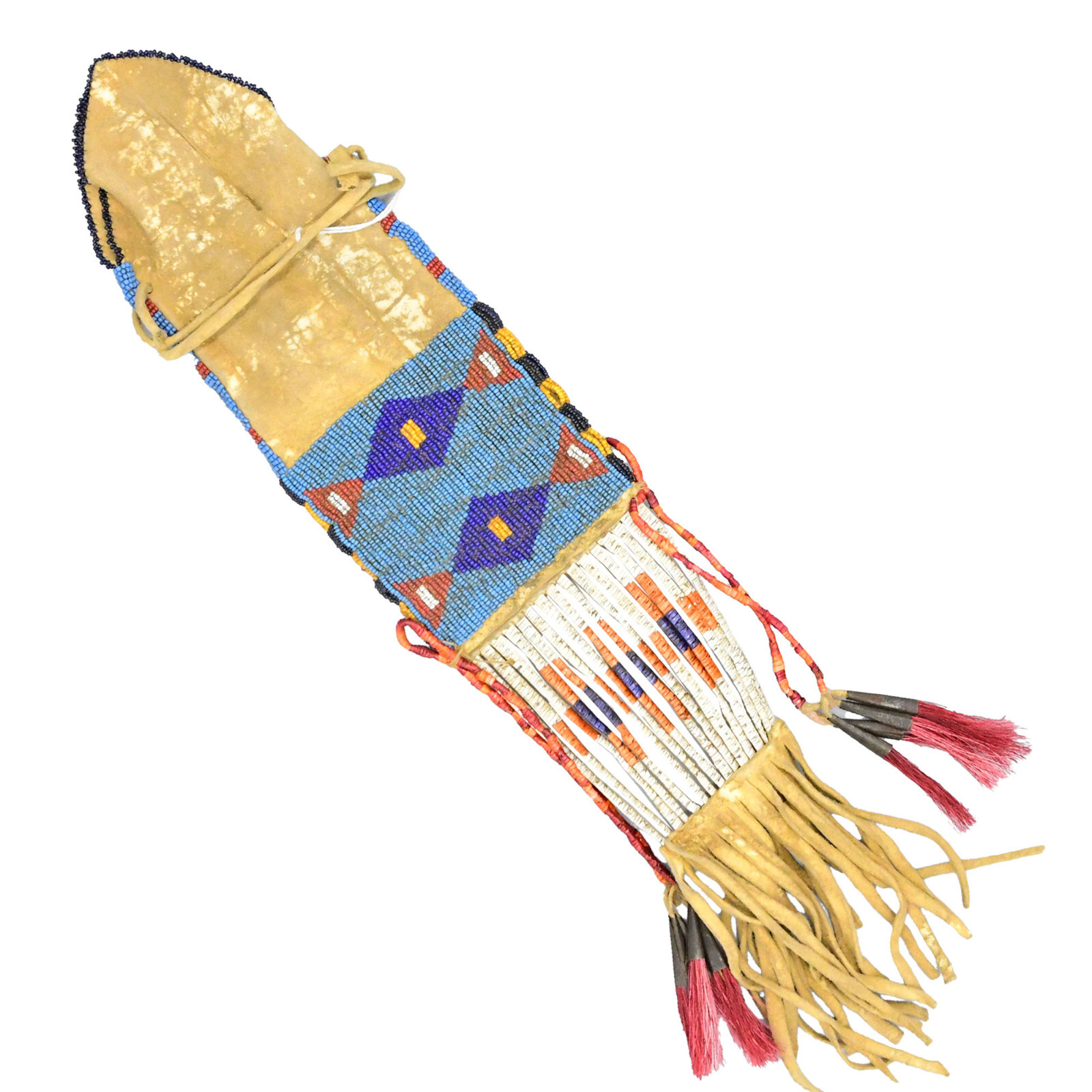 1890 Rare Arapaho Woman's Indian Society Tobacco Beaded Leather Bag 17"