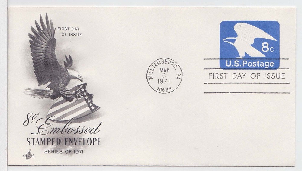 TurtlesTradingPost- Eagle 8 Cent Envelope- 1971 FDC #U557-Artcraft Cachet