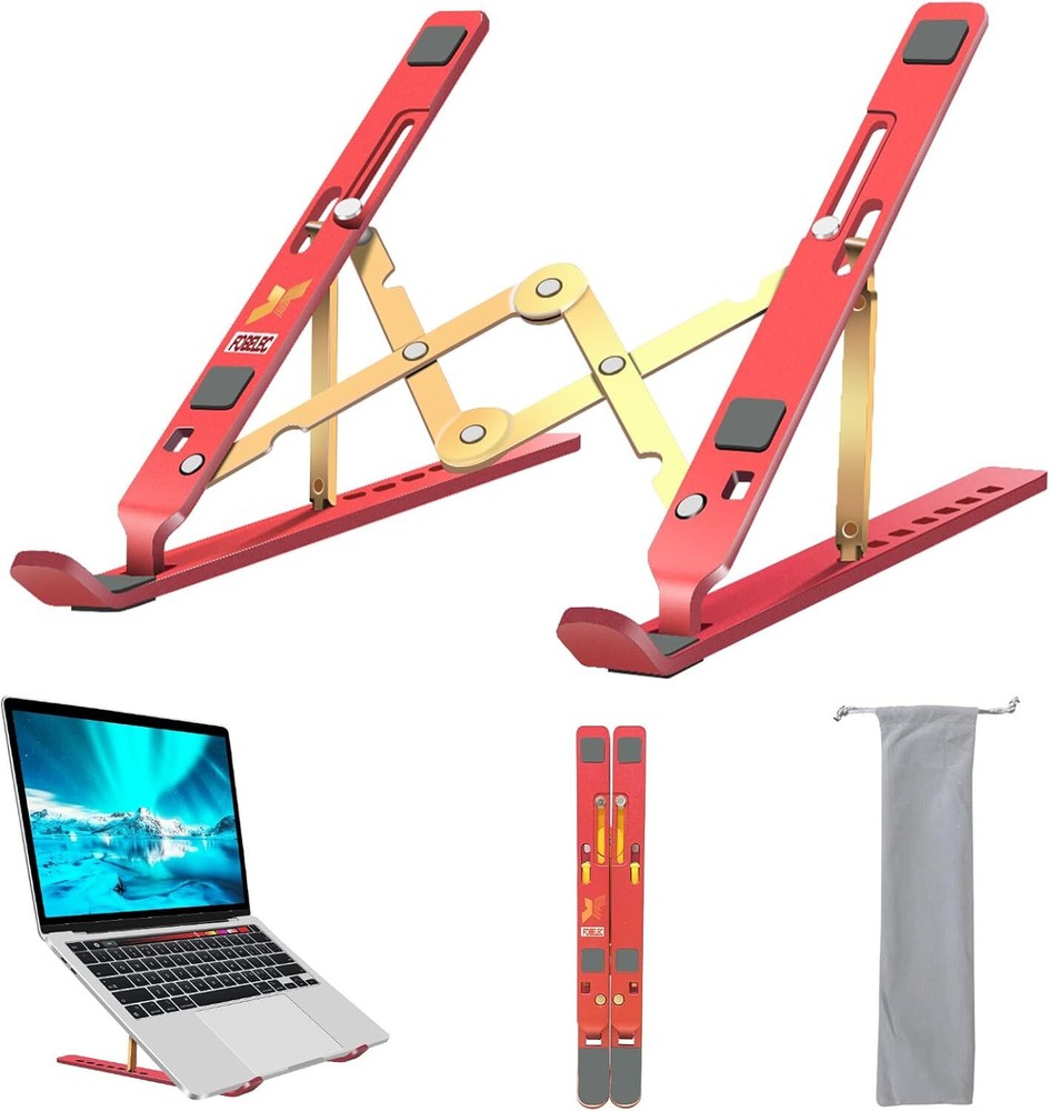 Laptop Stand, Computer Tablet Adjustable Aluminum Foldable D102 Red