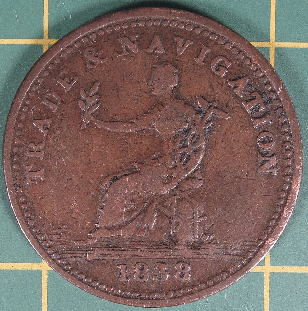 1838 Nova Scotia one penny token, NS-22A