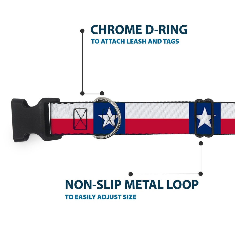 Plastic Clip Collar Texas Flag Continuous Repeat Large 15-24"