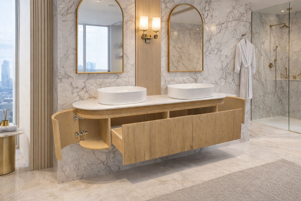 ✨ Modern Floating Double Vanity – Sculptural Luxury, 71” ✨