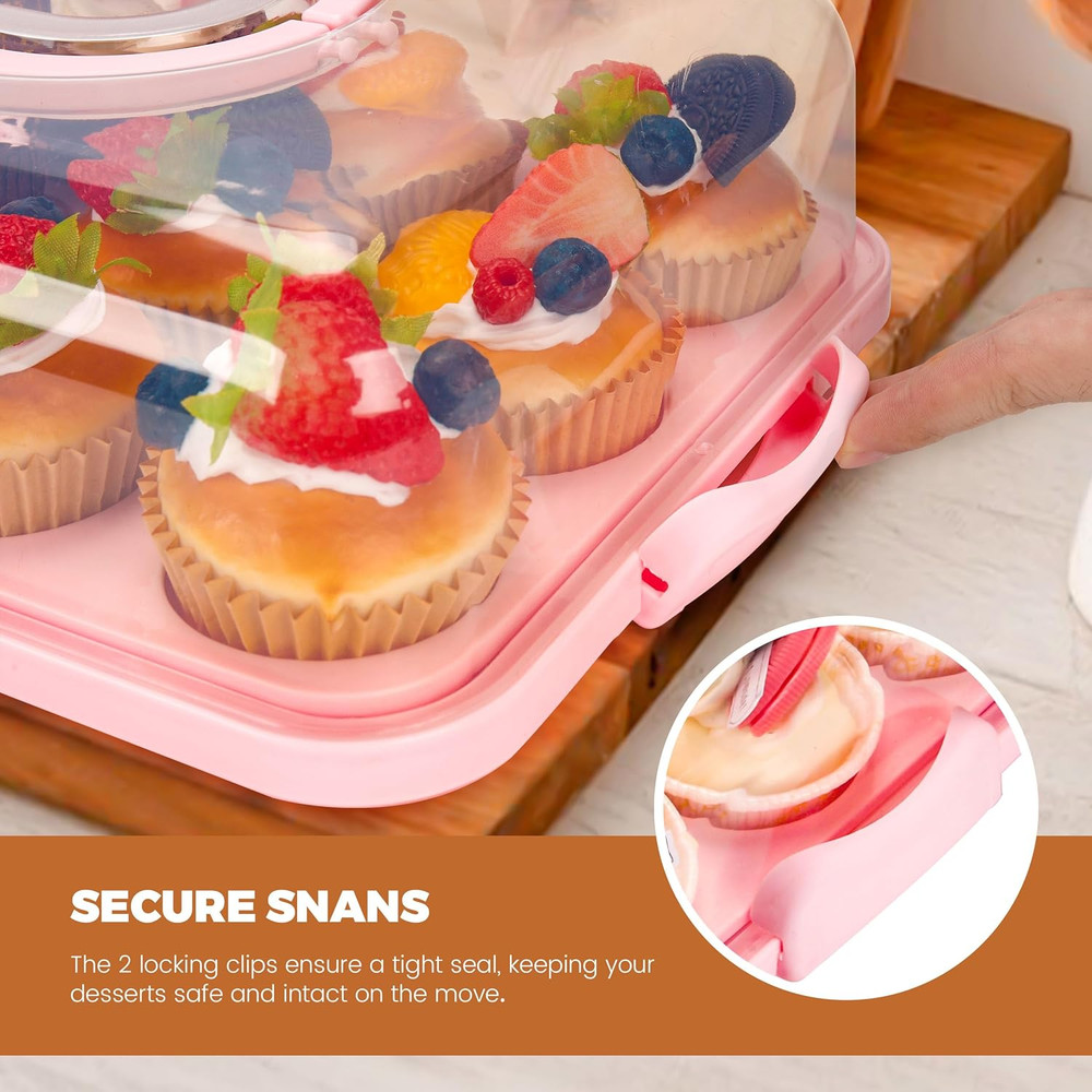 Cupcake Containers with Lid Rectangular Cake Carrier 3-In-1 Multipurpose Cupcake