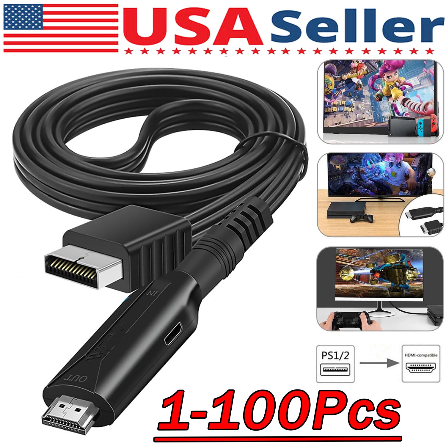 For Sony PS1 PS2 to HDMI Adapter Cable Game Console Audio Video Converter Lot