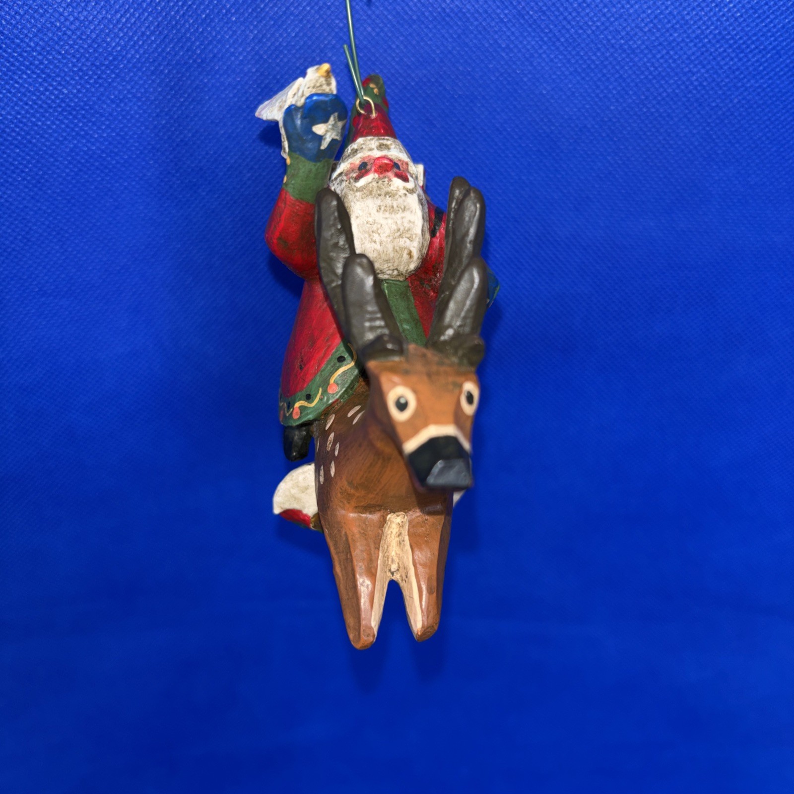 Rare Lou Schifferl Santa Riding Reindeer w/ Heart Charm Christmas Ornament 6"